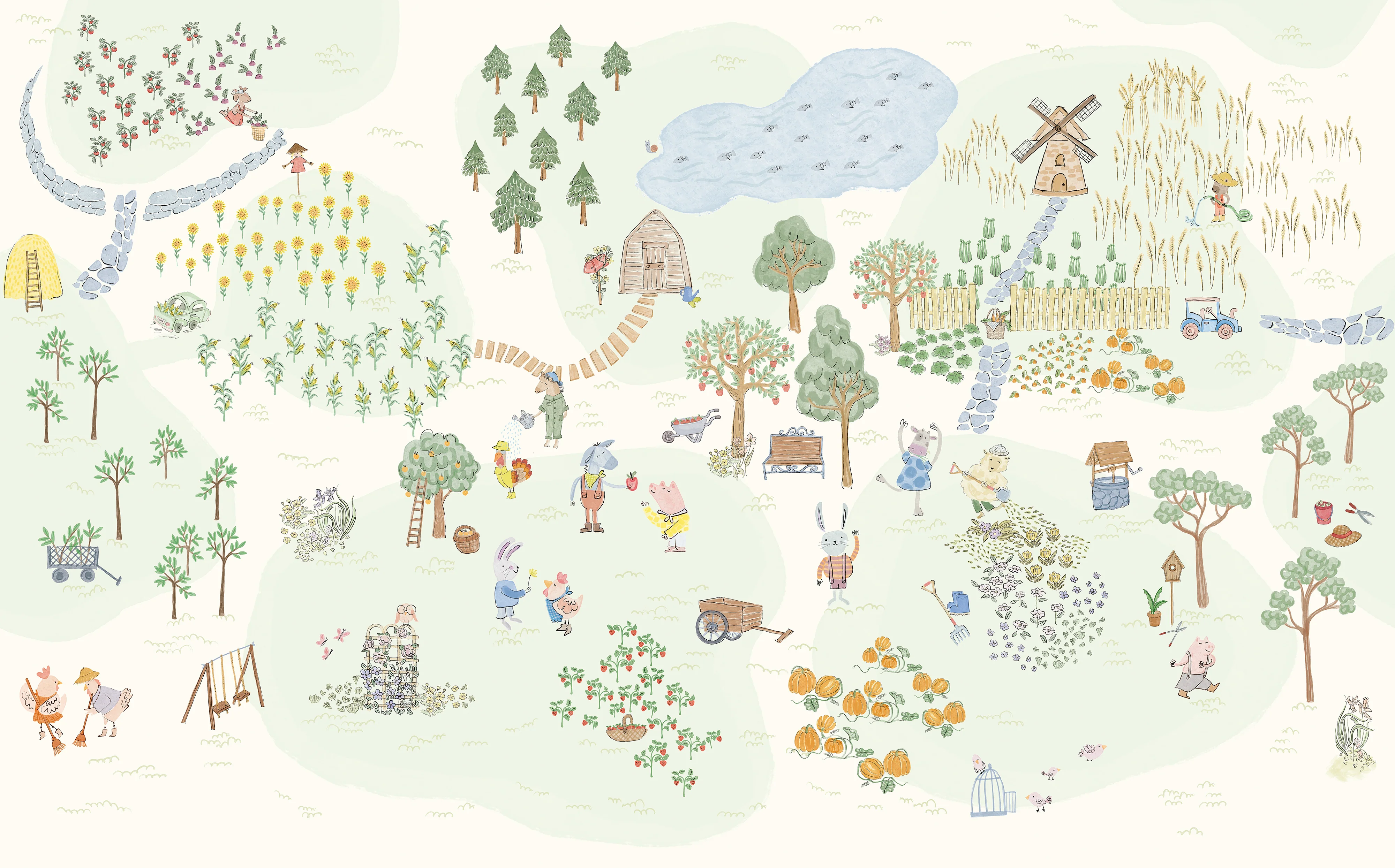 Friendly Farm Wall Mural Sample